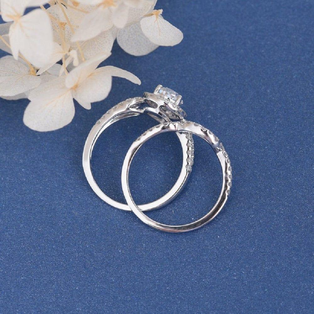 5x7mm Pear Shape Halo Antique Women Bridal Unique Moissanite Engagement Ring Set - JBR Jeweler