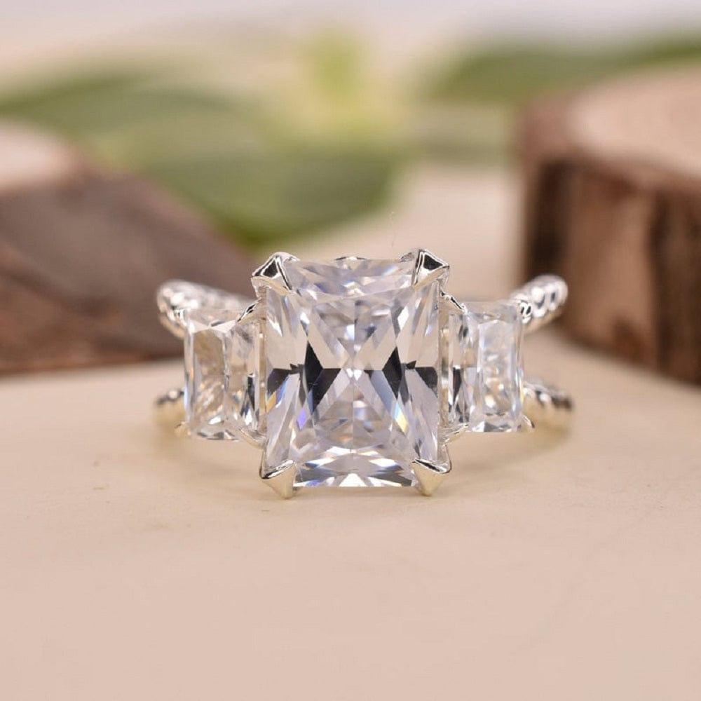 6CTTW Radiant Cut Moissanite White Gold Three Stone Wedding Engagement Ring - JBR Jeweler