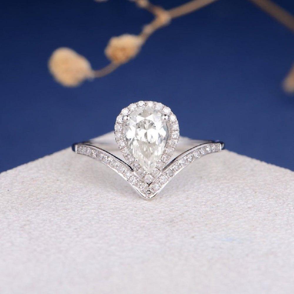 6x8 mm Pear Shape Unique Chevron Women Bridal Moissanite Engagement Ring - JBR Jeweler