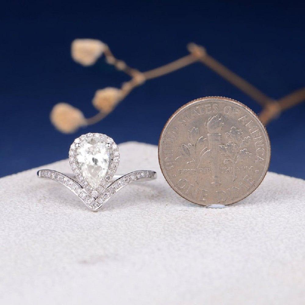 6x8 mm Pear Shape Unique Chevron Women Bridal Moissanite Engagement Ring - JBR Jeweler
