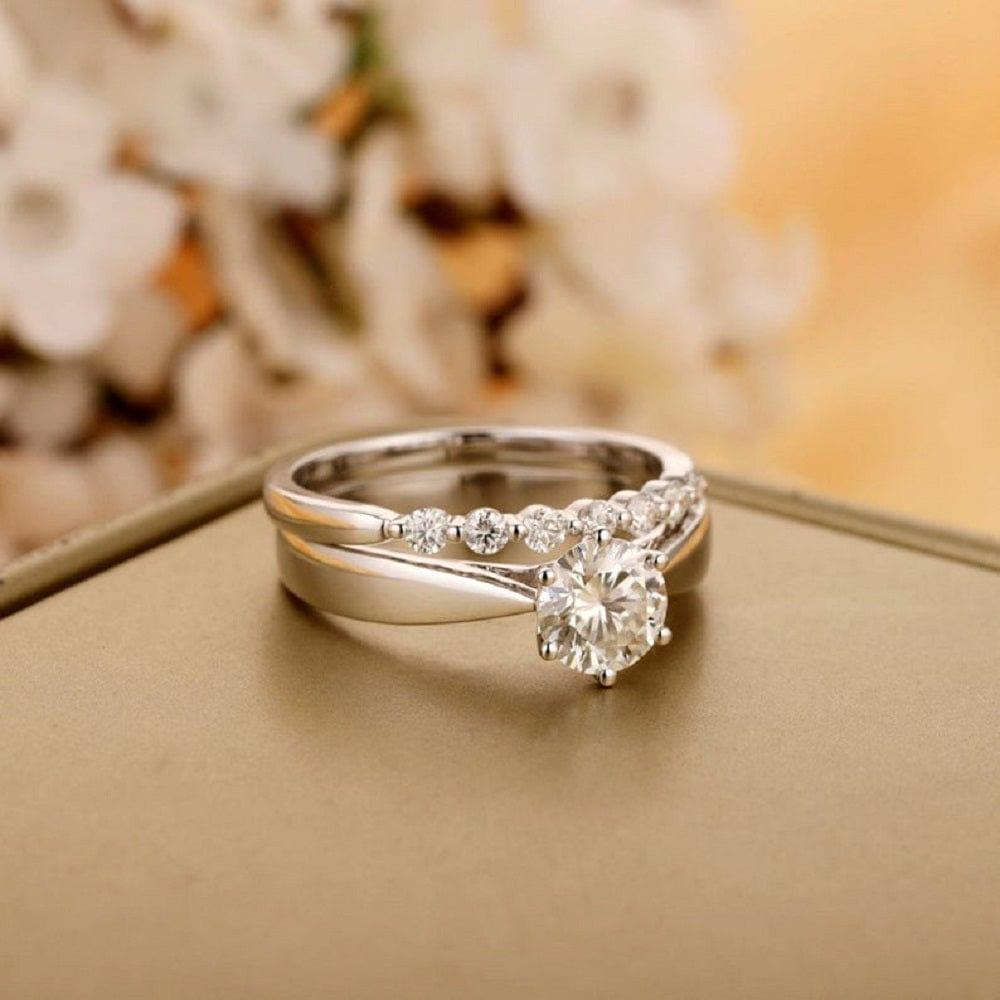 7.50MM Round Cut Solid White Gold Solitaire Anniversary Moissanite Engagement Ring Bridal Set - JBR Jeweler