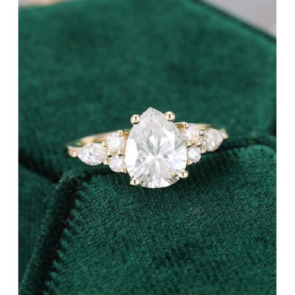 7x9 MM Pear Unique Cluster Gold Moissanite Engagement Ring - JBR Jeweler