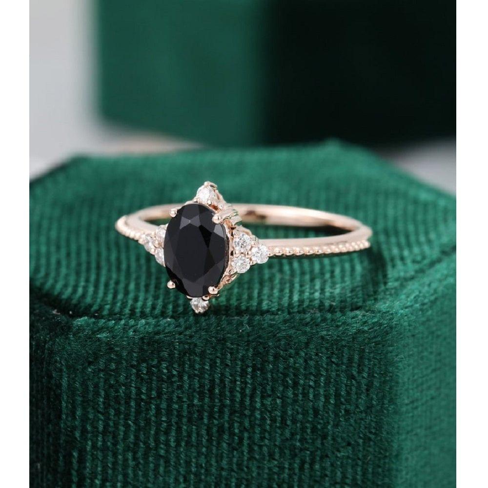 8x6 MM Oval Cut Black Moissanite Rose Gold Women Diamond Cluster Engagement Ring - JBR Jeweler