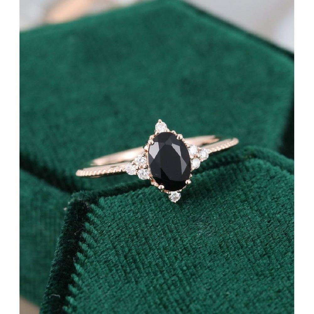 8x6 MM Oval Cut Black Moissanite Rose Gold Women Diamond Cluster Engagement Ring - JBR Jeweler