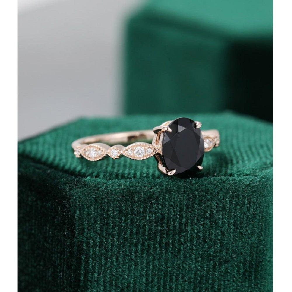 9x7 MM Oval Cut Black Moissanite Women Half Eternity Diamond Engagement ring - JBR Jeweler