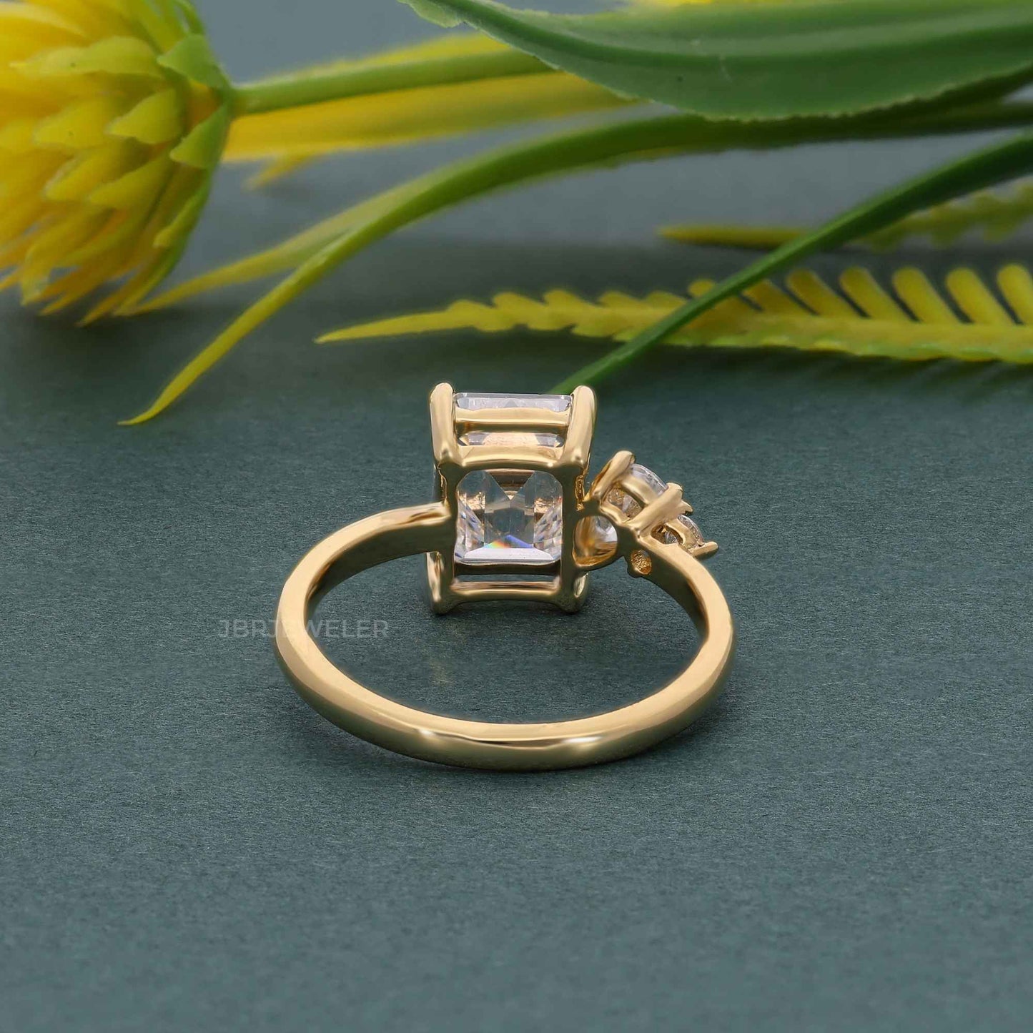 Asymmetrical Unique Emerald Lab Grown Diamond Engagement Ring
