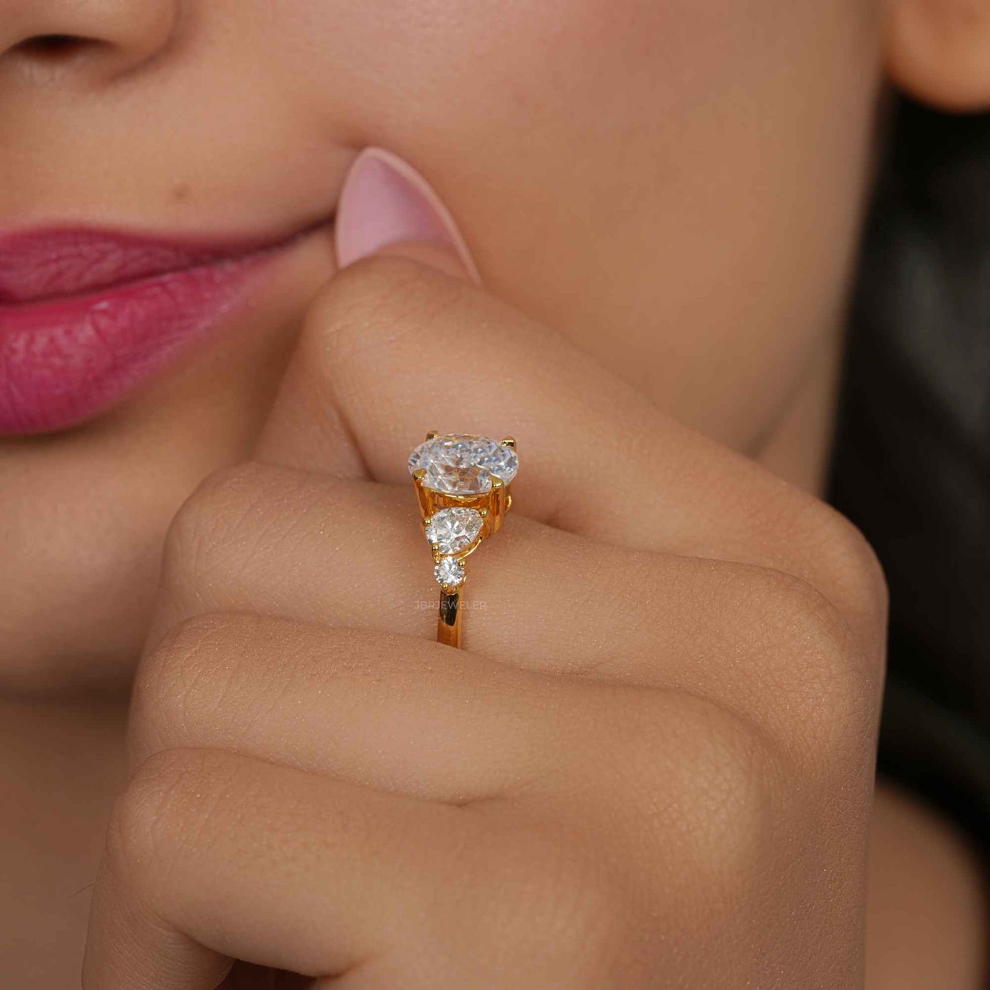 Asymmetrical Unique Oval Lab Grown Diamond Engagement Ring