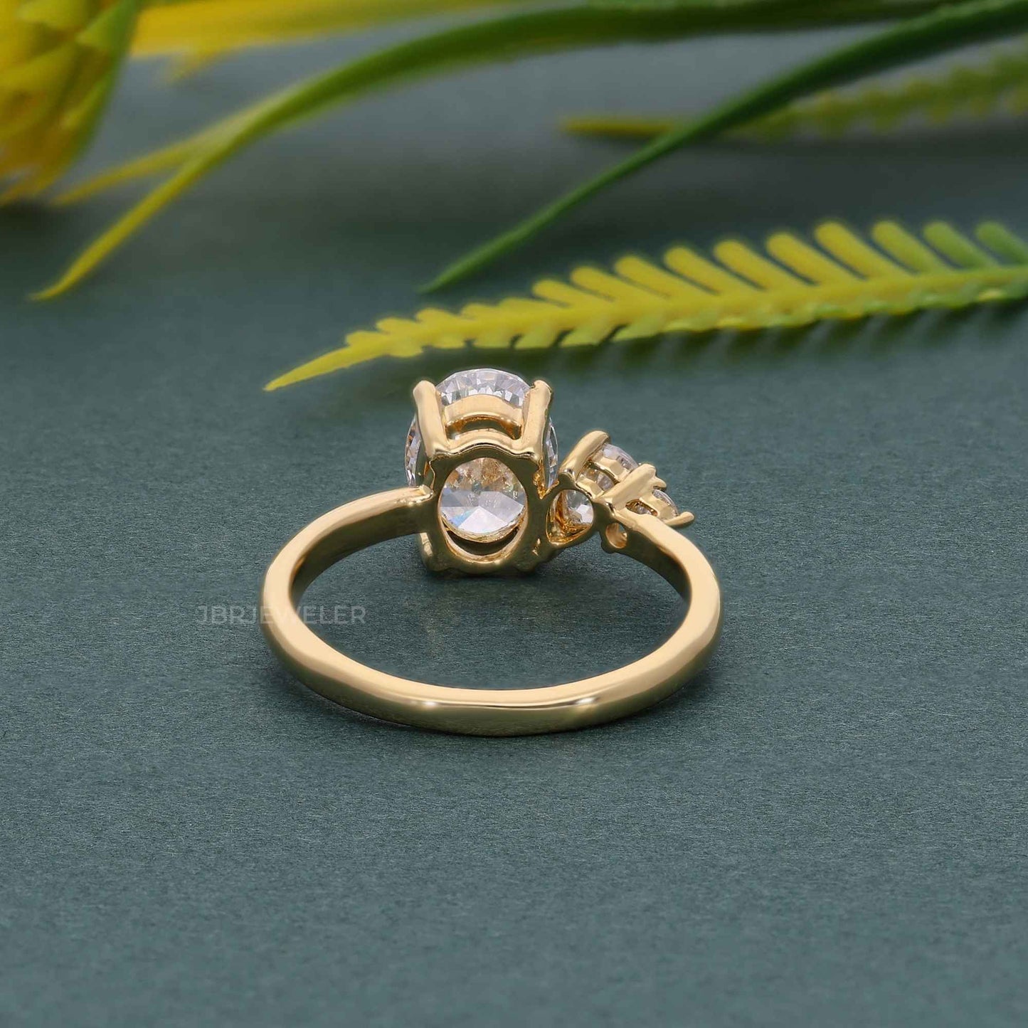 Asymmetrical Unique Oval Moissanite Diamond Engagement Ring