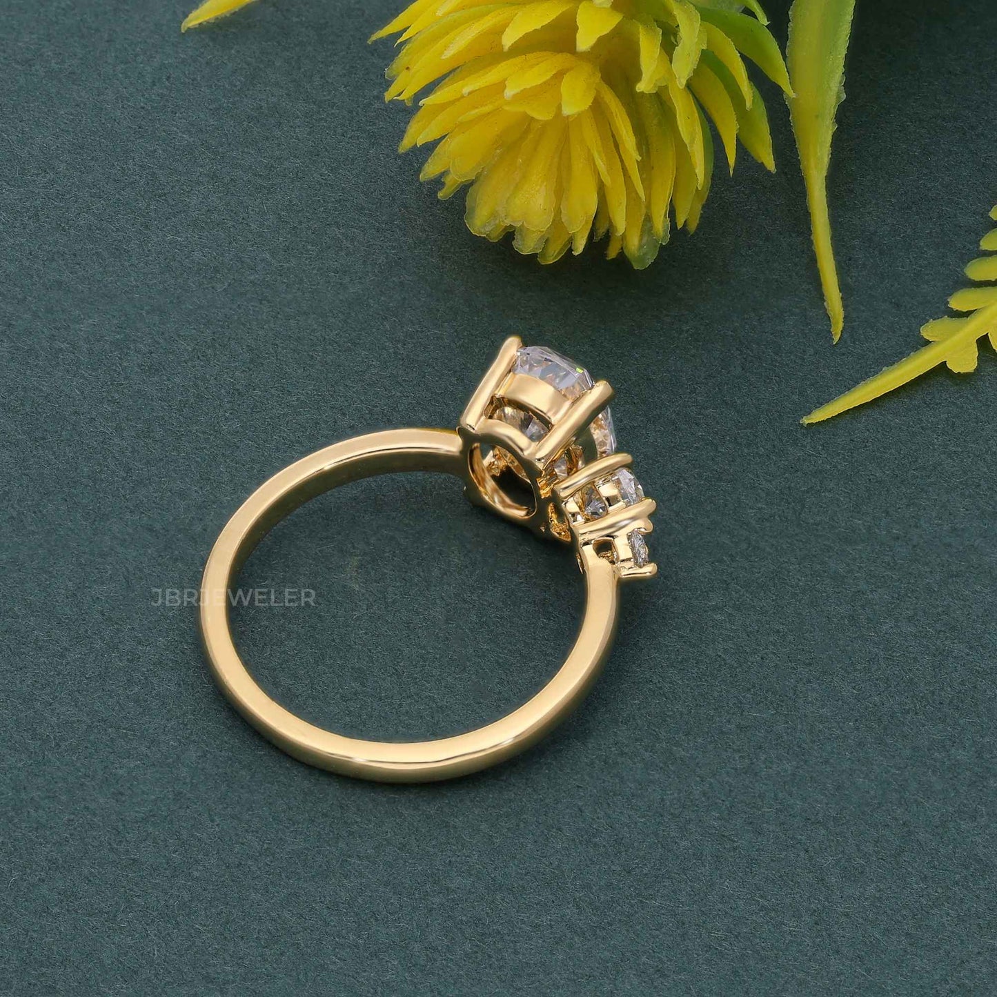 Asymmetrical Unique Oval Moissanite Diamond Engagement Ring