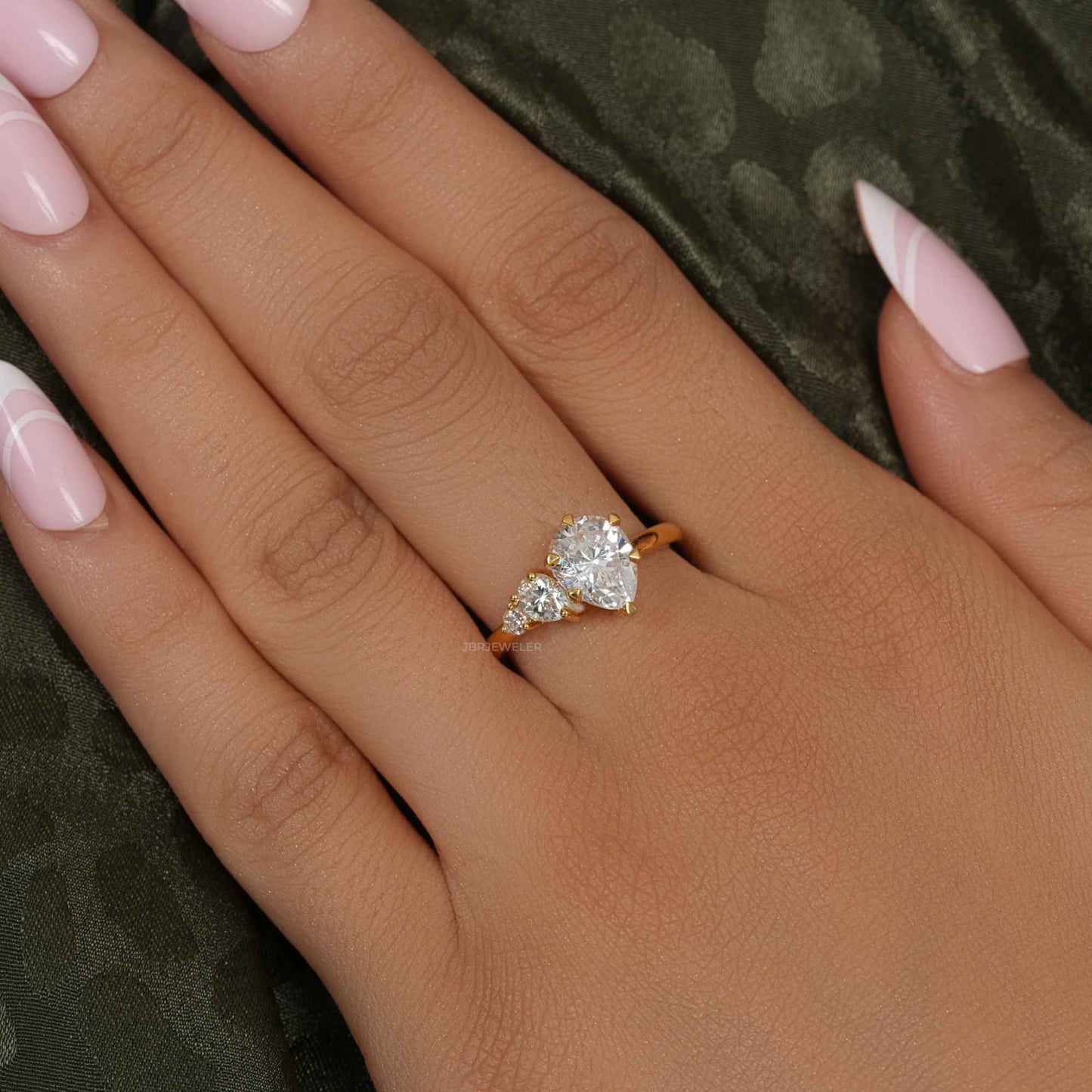 Asymmetrical Unique Pear Lab Grown Diamond Engagement Ring