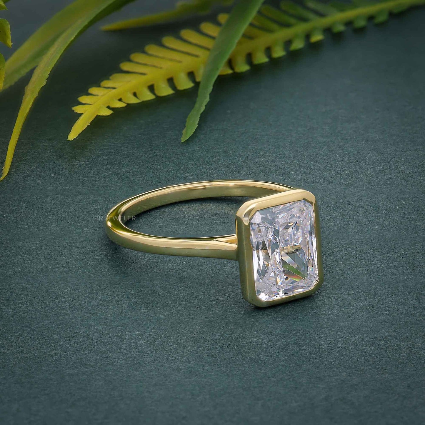 Bezel Set Radiant Lab Grown Diamond Engagement Ring