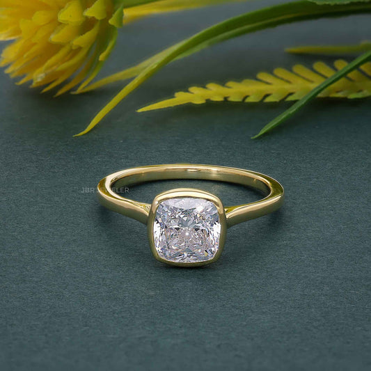 Bezel Elongated Cushion Lab Grown Diamond Engagement Ring