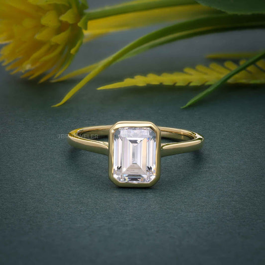 Bezel Set Emarald Lab Grown Diamond Engagement Ring