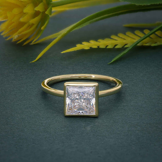 Classic Bezel Set Princess Moissanite Diamond Engagement Ring