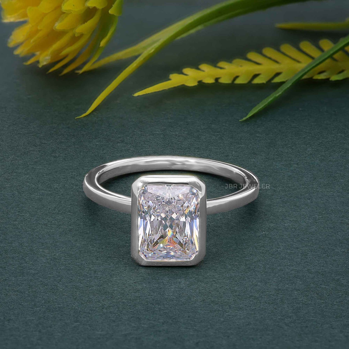 Classic Bezel Set Radiant Lab Grown Diamond Engagement Ring