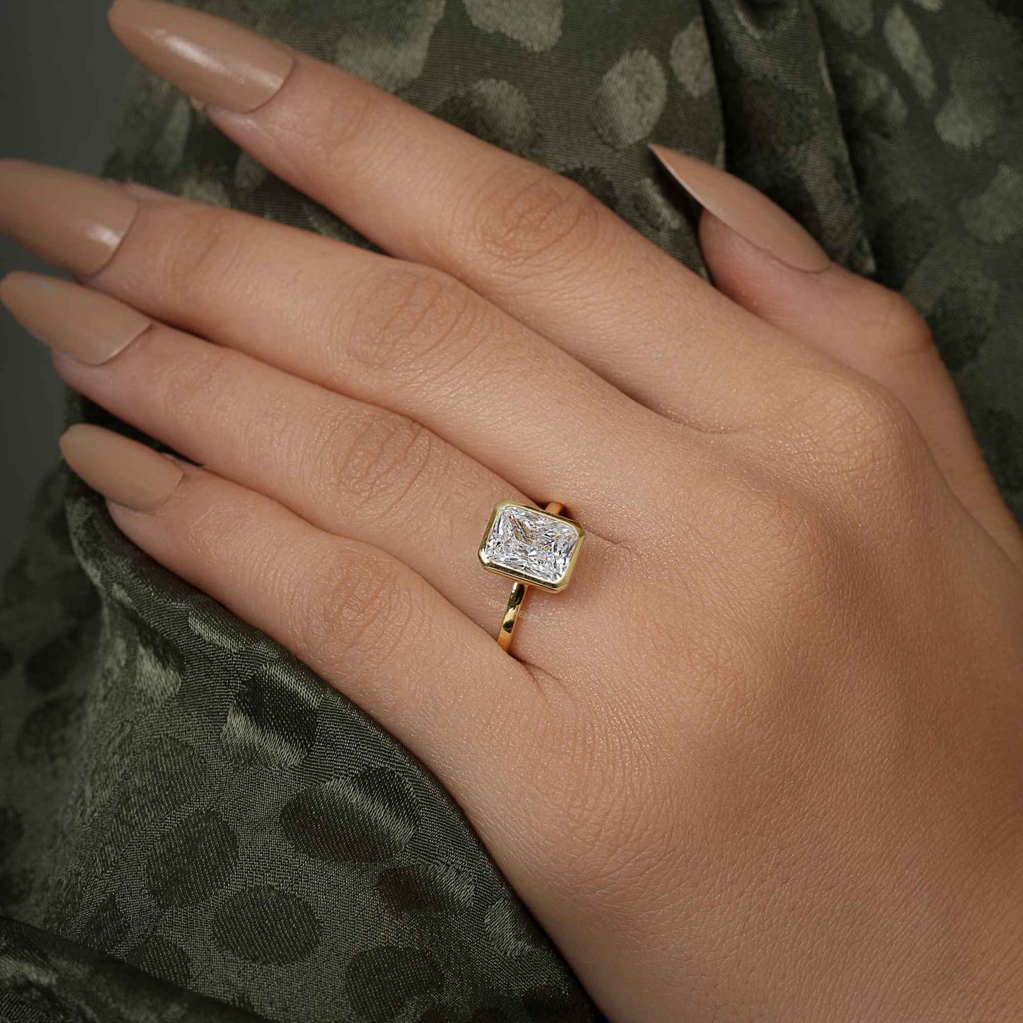 Classic Bezel Set Radiant Lab Grown Diamond Engagement Ring