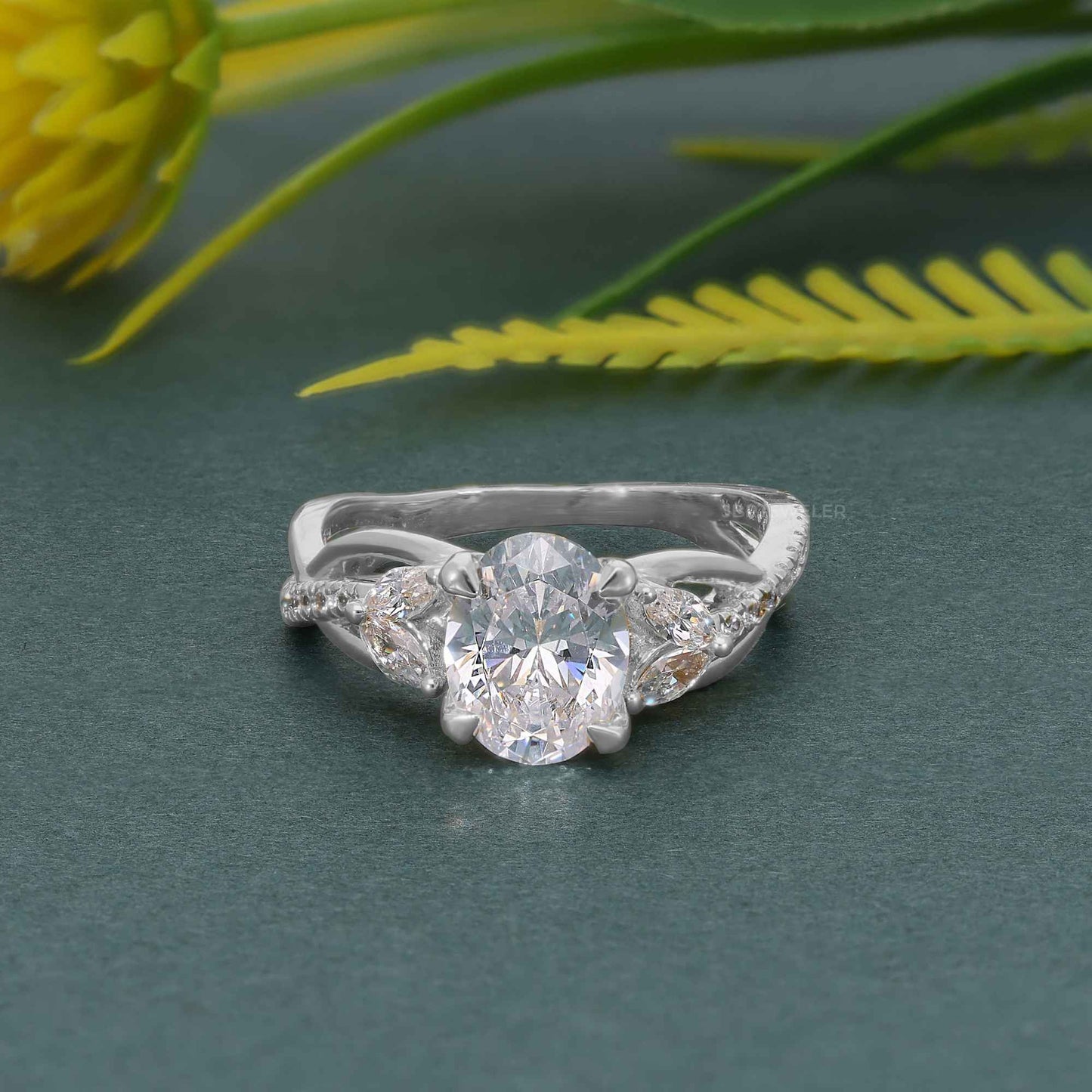 Bouquet Oval Moissanite  Diamond Engagement Ring