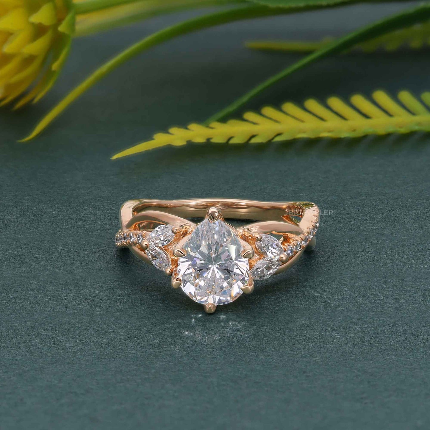 Bouquet Pear Moissanite  Diamond Engagement Ring