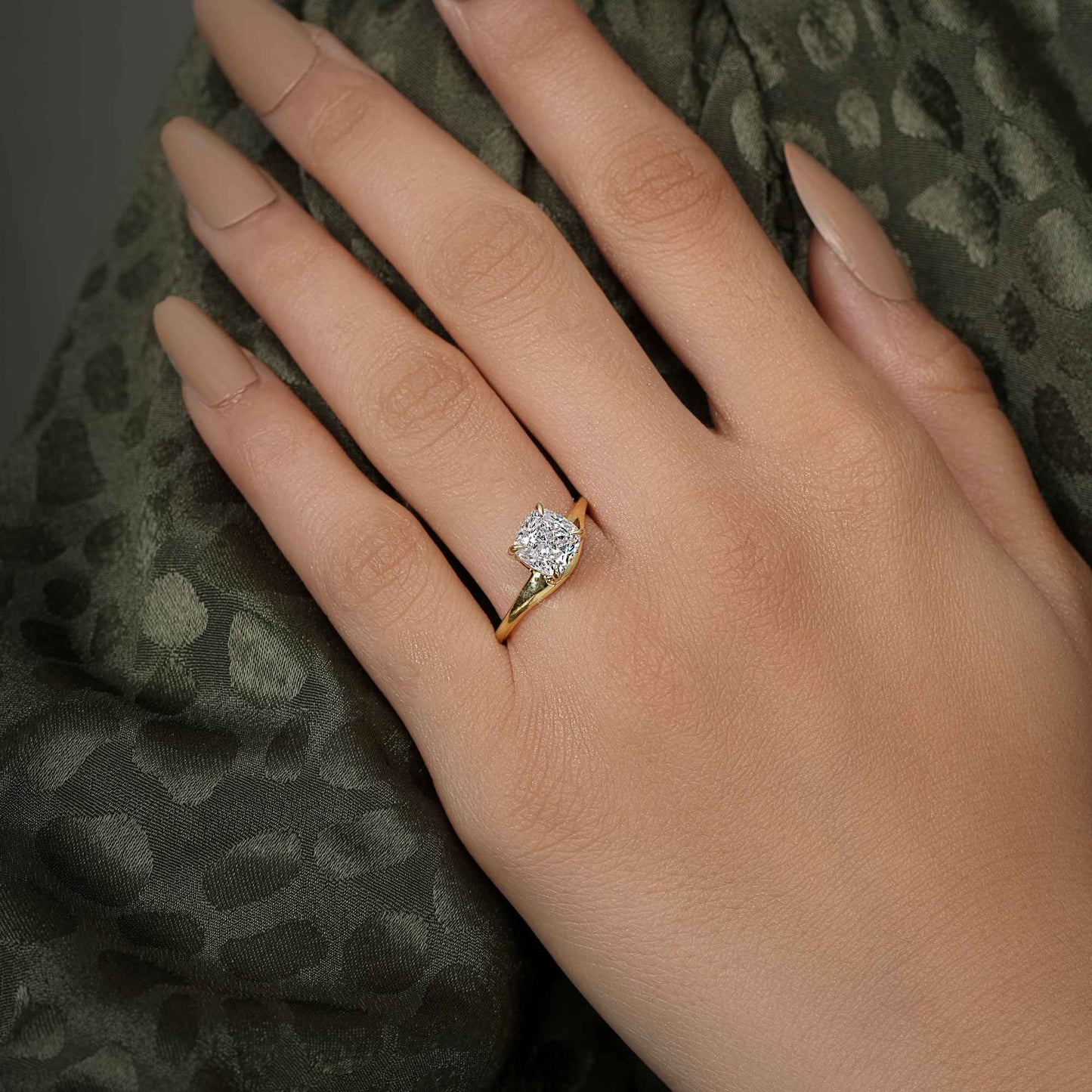 Curved Cushion Cut Lab Grown Diamond Engagement Ring