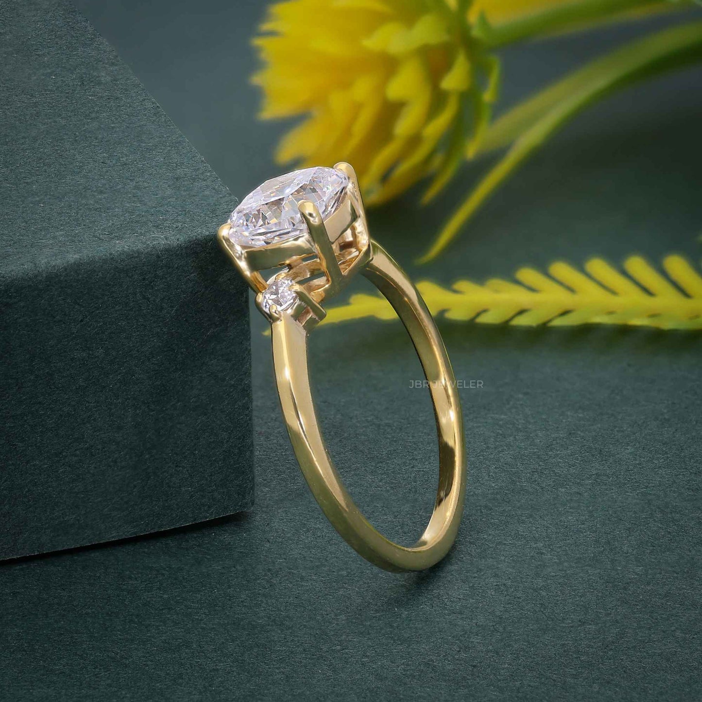 Three Stone Cushion Cut Lab Grown Diamond Engagement Ring