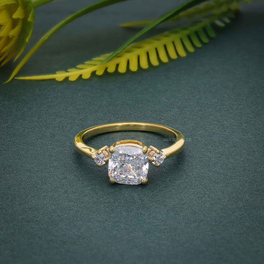 Three Stone Cushion Cut Lab Grown Diamond Engagement Ring