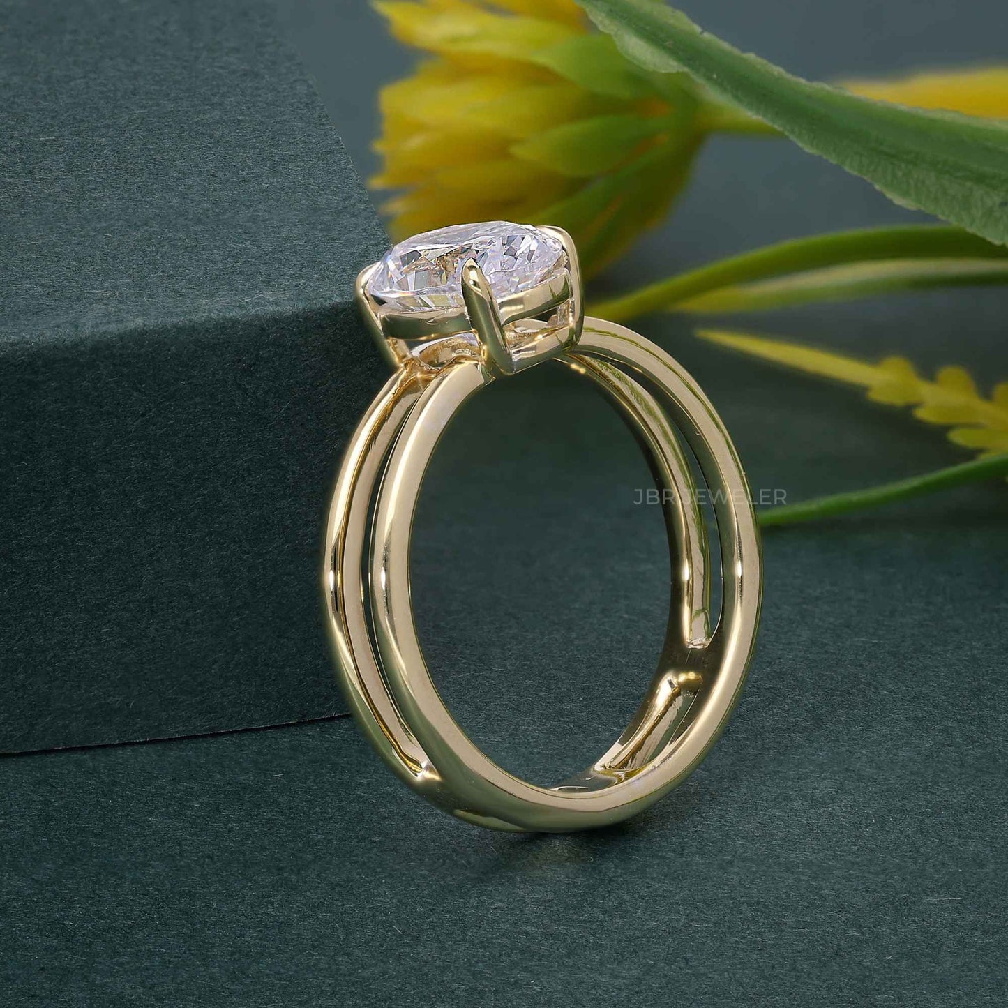 Double Band Oval Lab Grown Diamond Engagement Ring