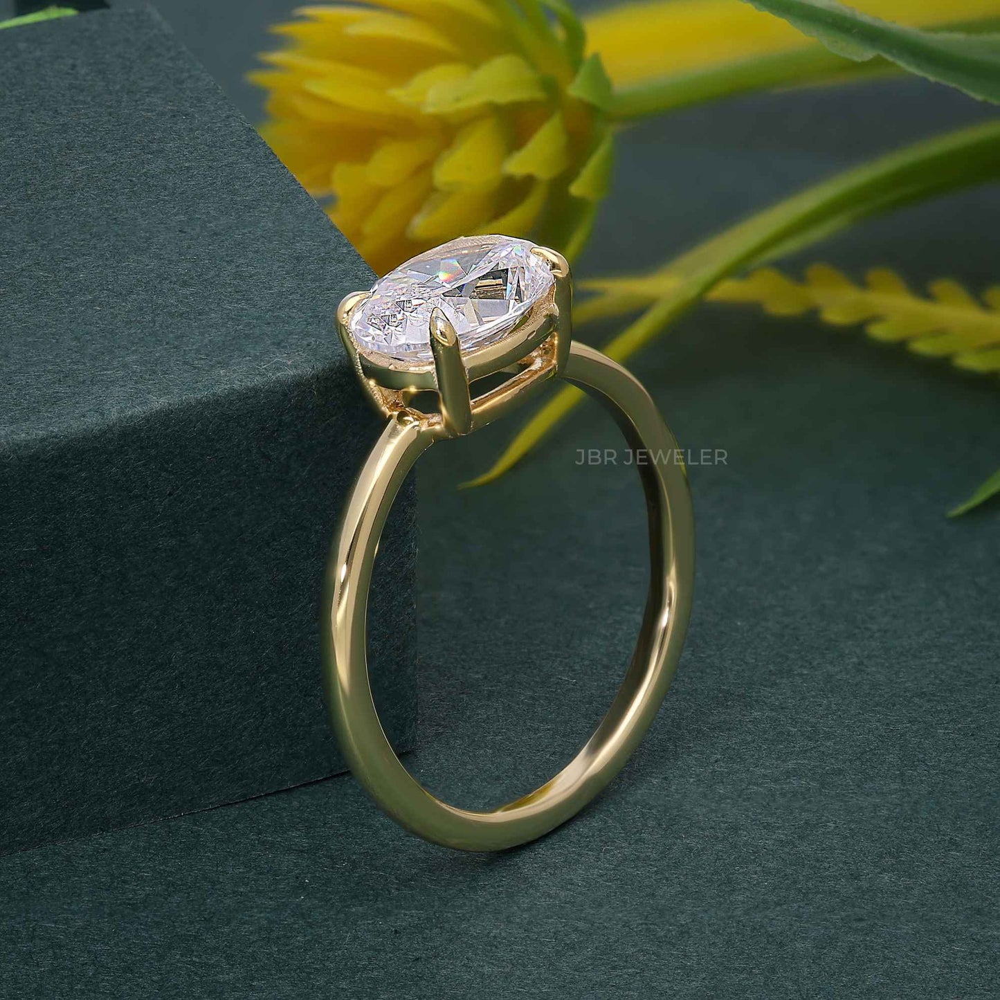 East West Oval Moissanite Diamond Engagement Ring