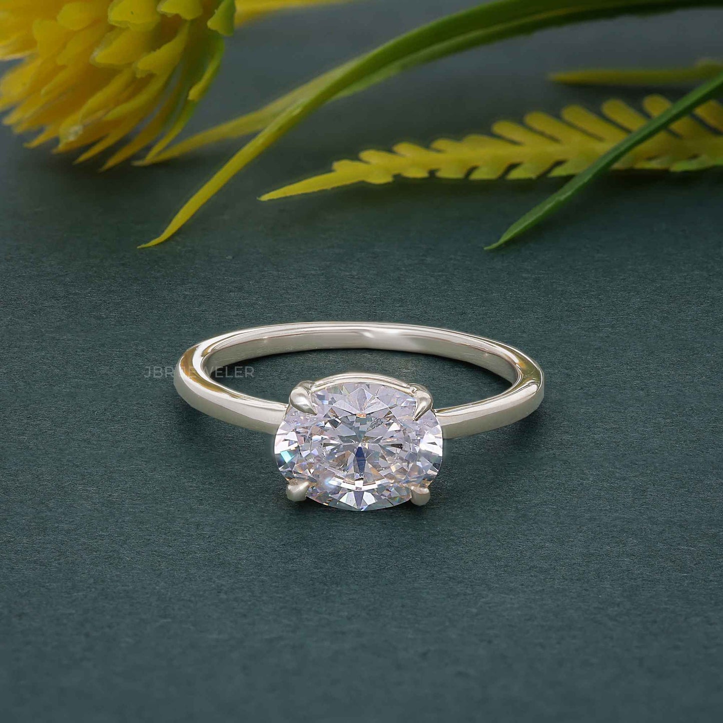 East West Oval Moissanite Diamond Engagement Ring