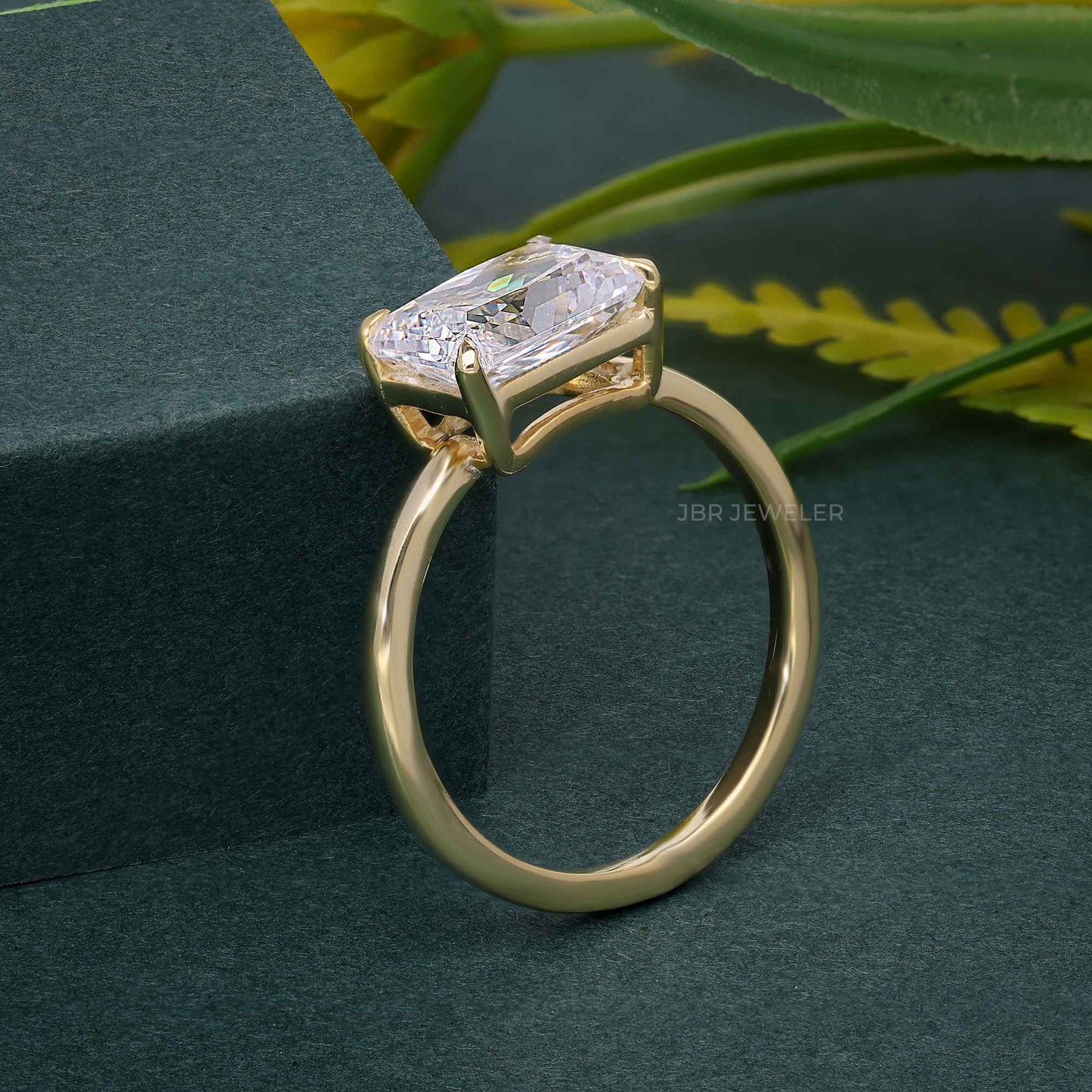 East West Radiant Moissanite Diamond Engagement Ring