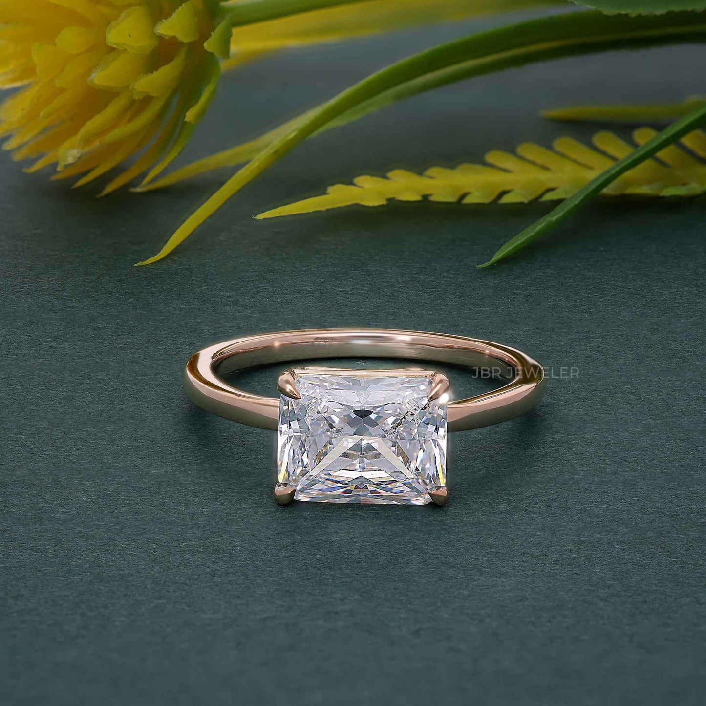 East West Radiant Moissanite Diamond Engagement Ring