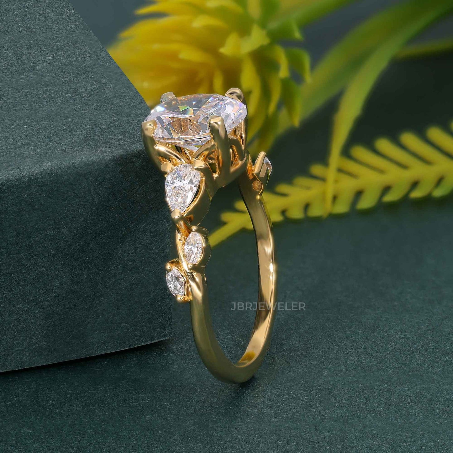 Floral Three Stone Oval Cut Lab Grown Diamond Engagement Ring