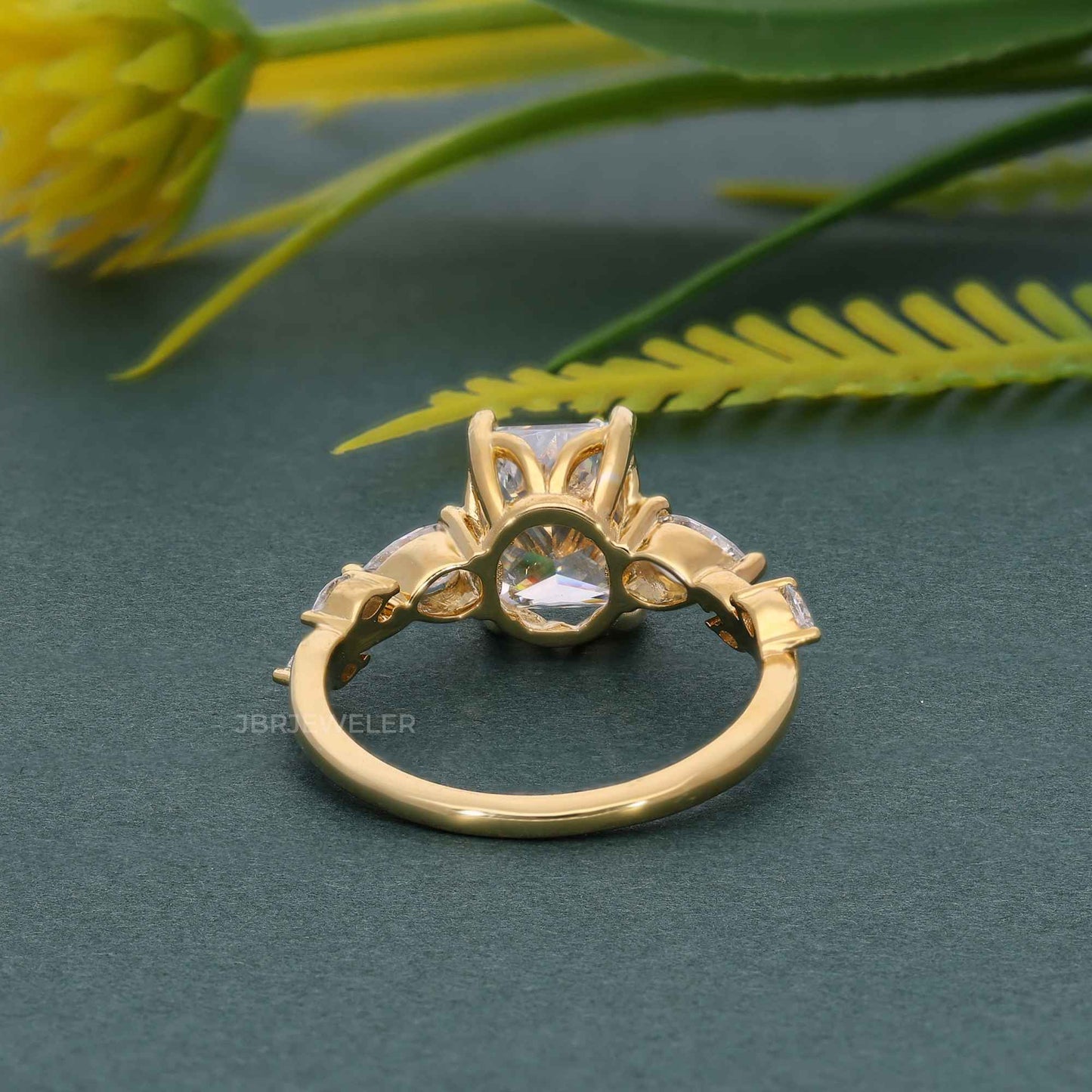 Floral Three Stone Radiant Cut Lab Grown Diamond Engagement Ring