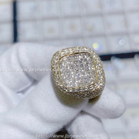 Princess and Round Pave Set Gold Ice out Champion Ring