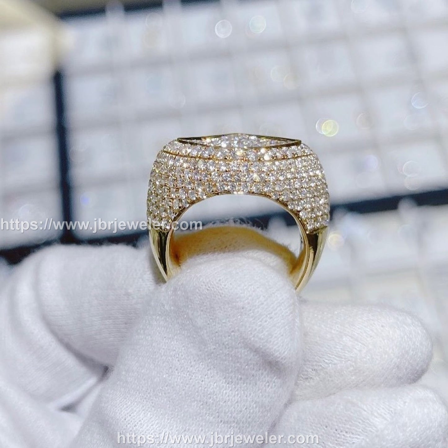 Princess and Round Pave Set Gold Ice out Champion Ring