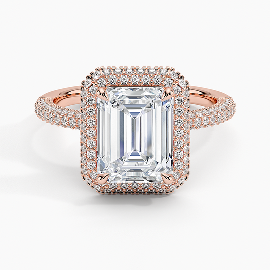 ROH19E19 -Petite Micro Pave Emerald Laboratory Diamond Halo Engagement Ring