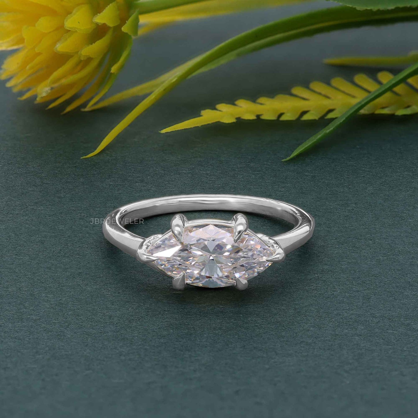 Curved EW Marquise Cut Lab Grown Diamond Engagement Ring