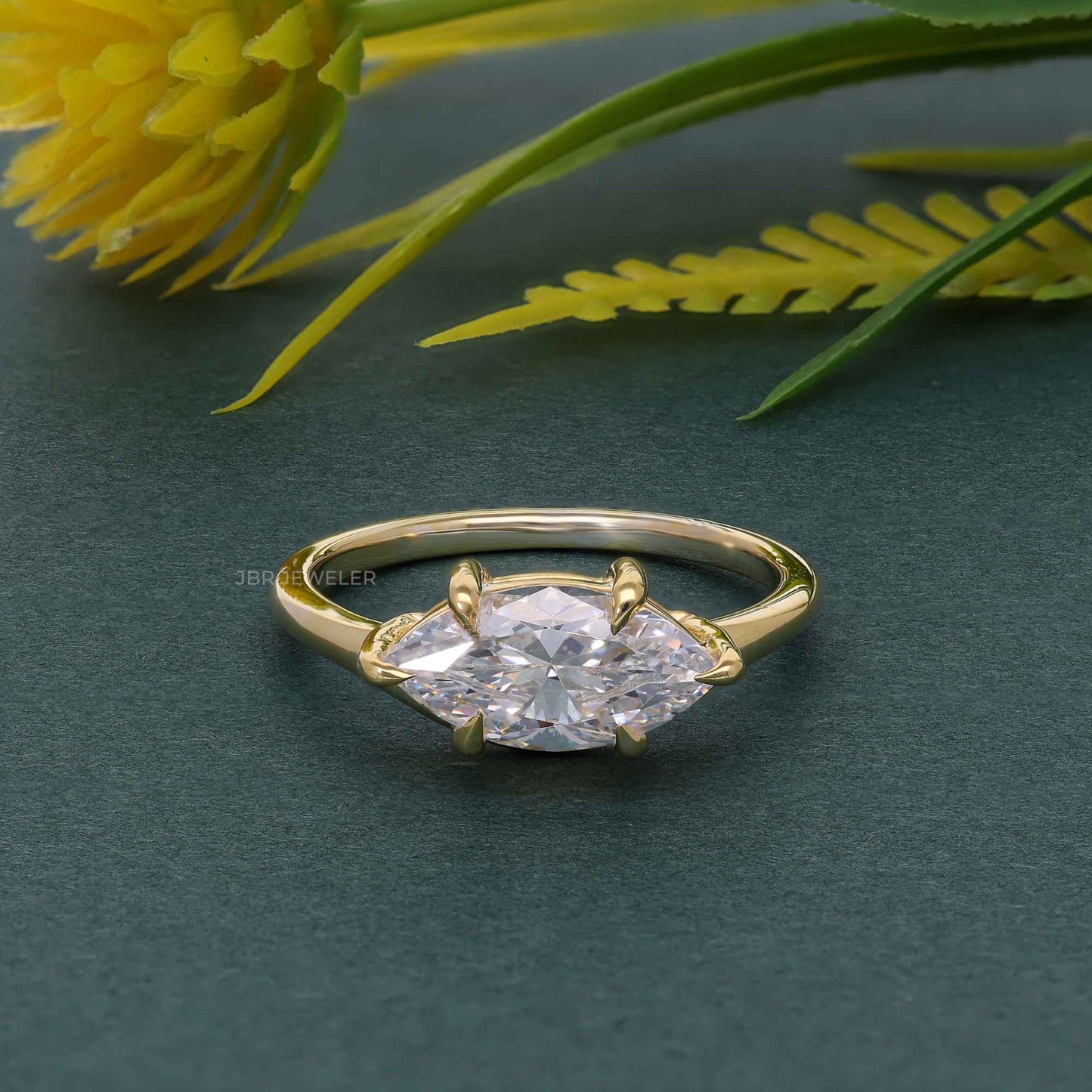 Curved EW Marquise Cut Lab Grown Diamond Engagement Ring