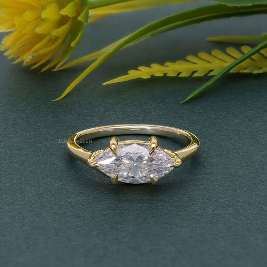 Curved EW Marquise Cut Moissanite Engagement Ring