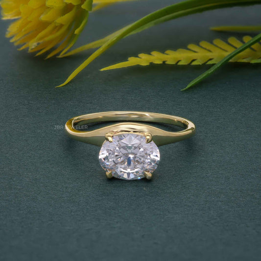 Curved Horizontal Oval Cut Lab Grown Diamond Engagement Ring