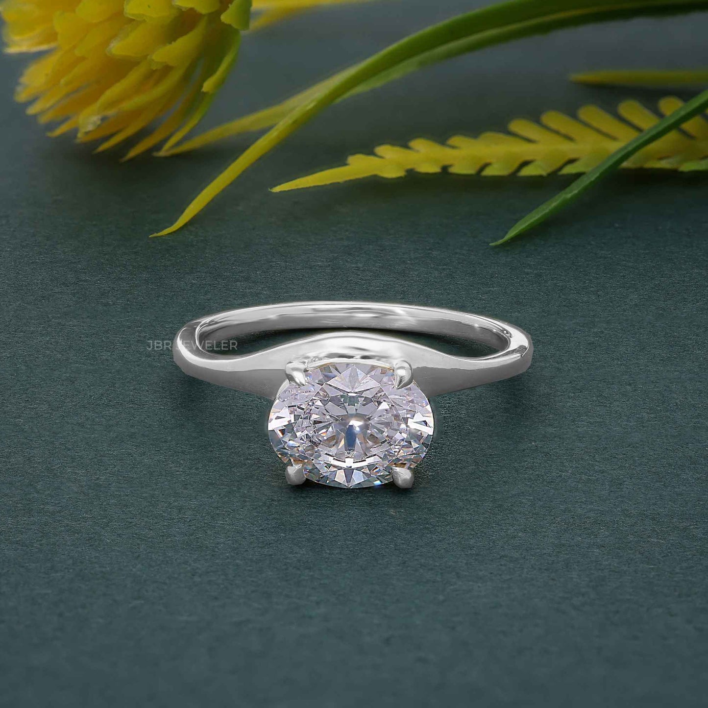 Curved Horizontal Oval Cut Lab Grown Diamond Engagement Ring