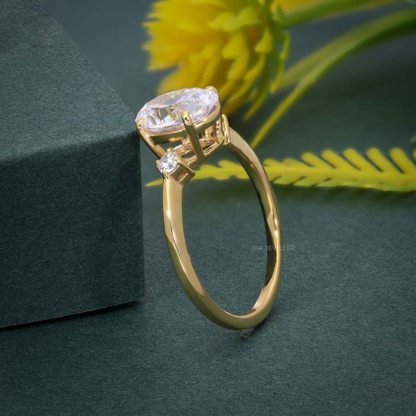 Three Stone Oval Cut Lab Grown Diamond Engagement Ring