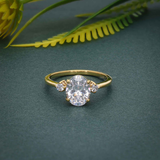 Three Stone Oval Cut Lab Grown Diamond Engagement Ring
