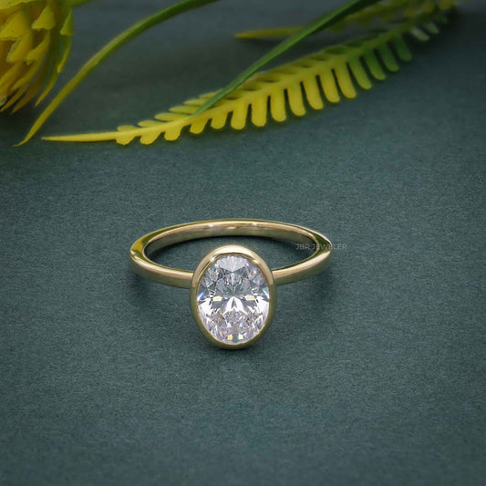 Classic Bezel Set Oval Moissanite Diamond Engagement Ring