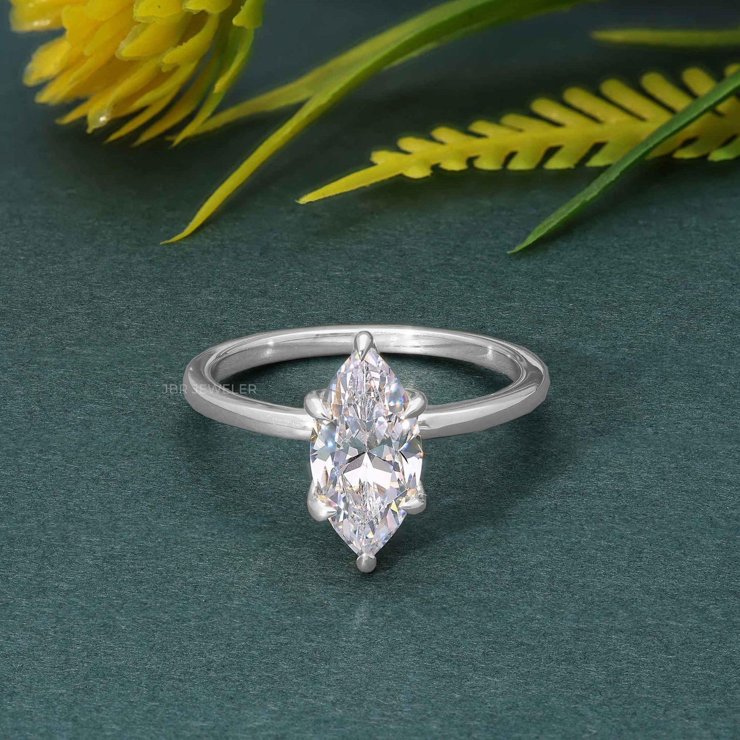Petal Solitaire Marquise Moissanite Diamond Engagement Ring