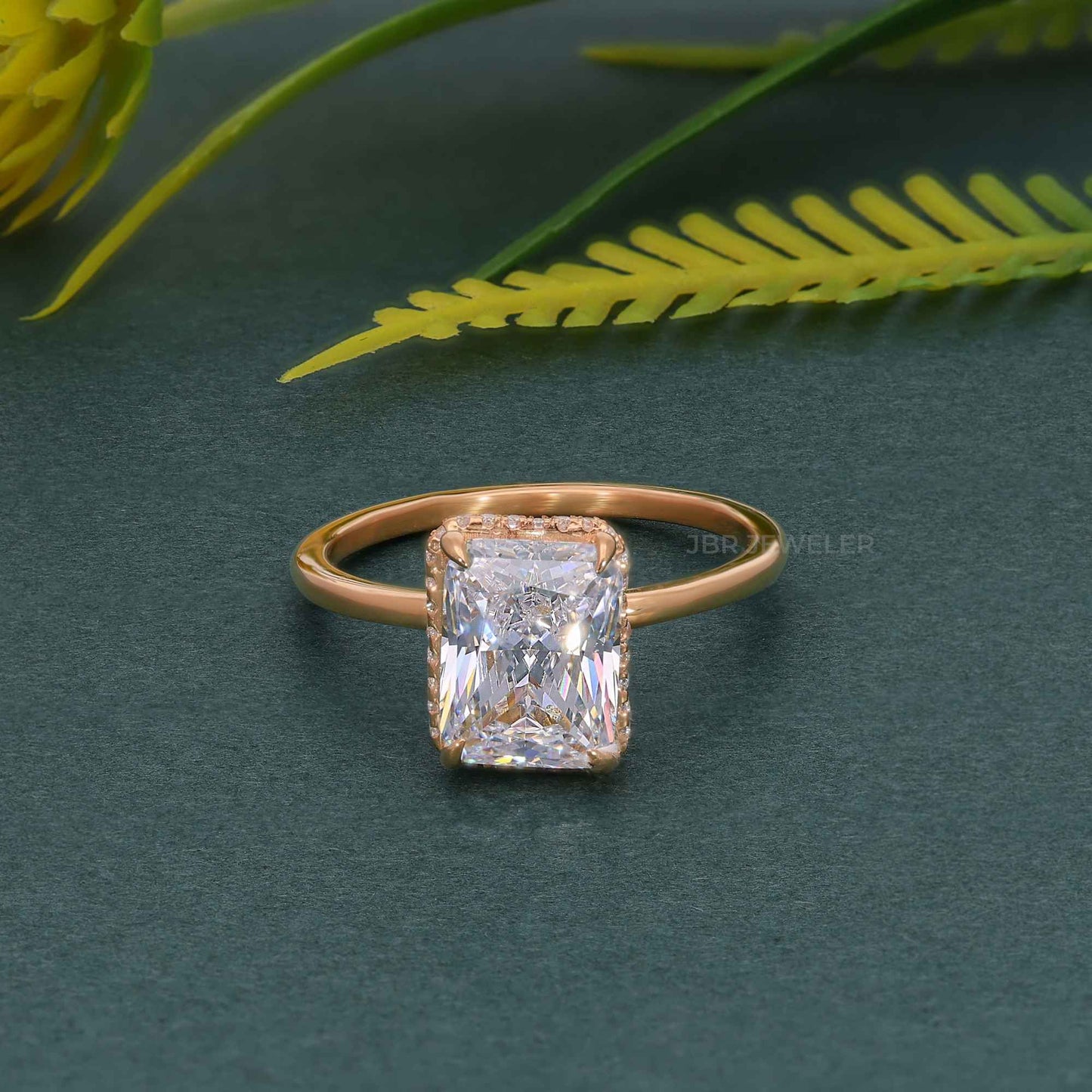 Double Hidden Halo Radiant Cut Lab Grown Engagement Ring