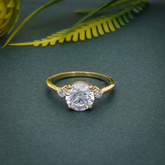 Three Stone Round Cut Lab Grown Diamond Engagement Ring