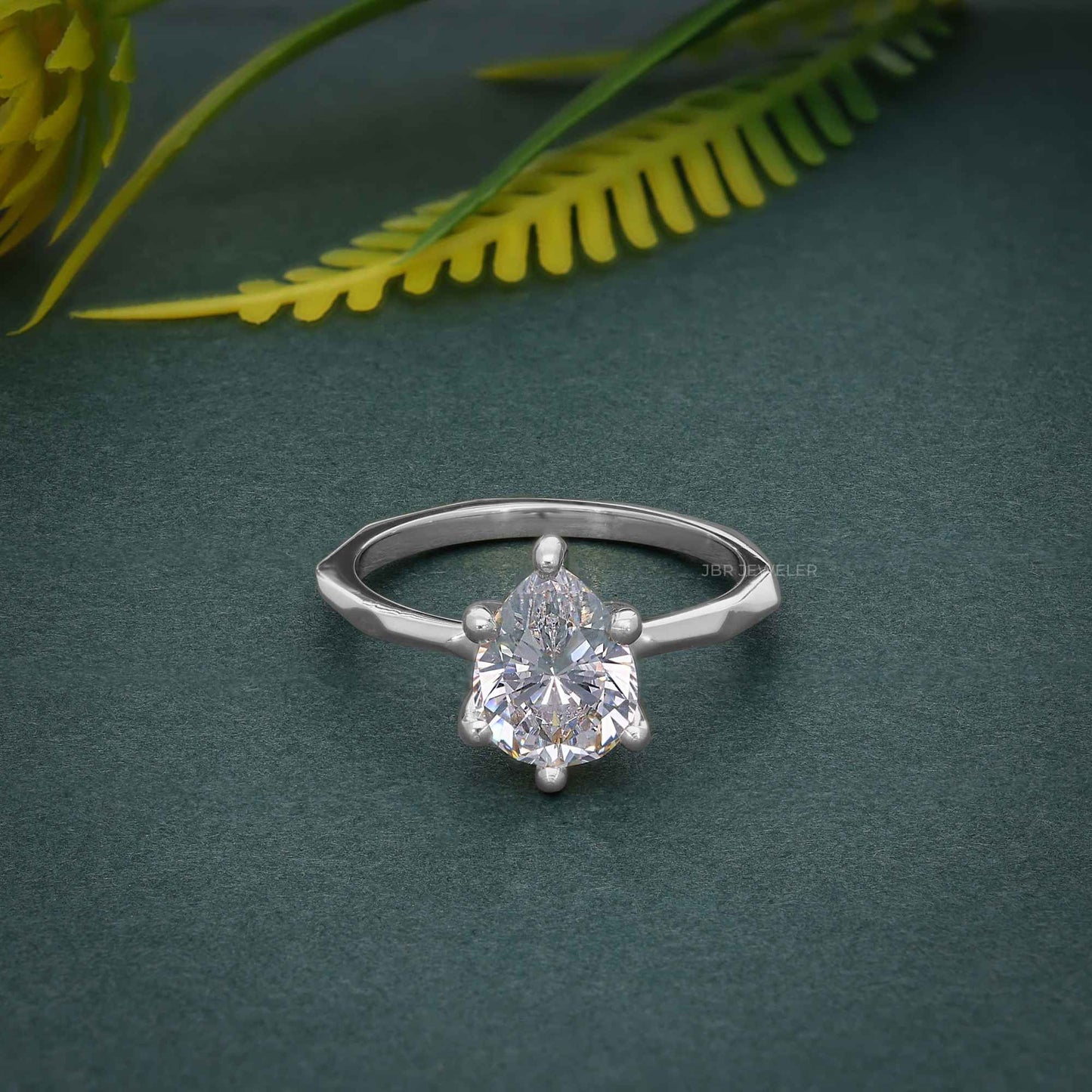 Squared edges Pear Lab Grown Diamond Engagement Ring
