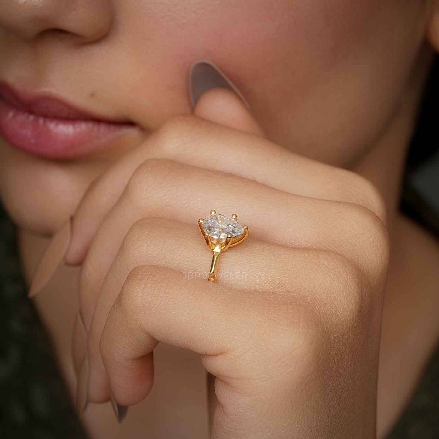 Squared edges Pear Lab Grown Diamond Engagement Ring