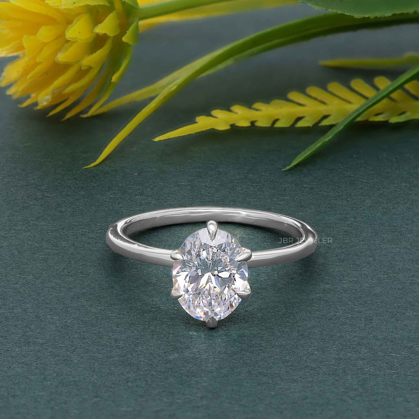 Six Prong Oval Cut Moissanite Solitaire Engagement Ring