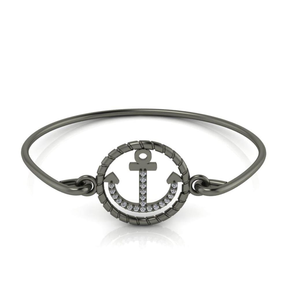 Anchor Charm Sterling Silver Bangle Bracelet - JBR Jeweler